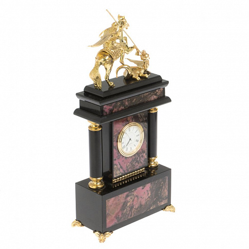 Каминные часы из родонита "Георгий Победоносец"