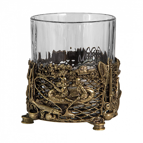 Бокал для виски "Рыбалка" с камнями в деревянном футляре