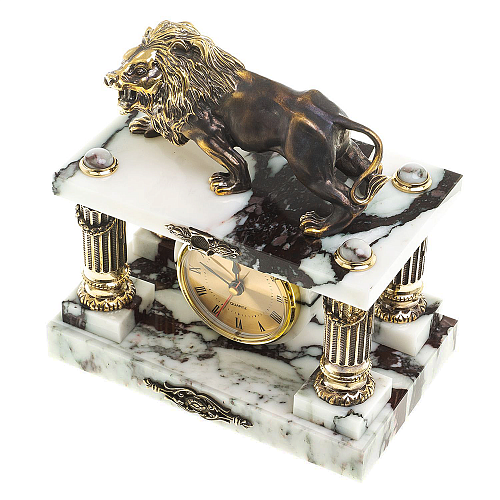 Каминные часы из мрамора и бронзы  "Лев" 