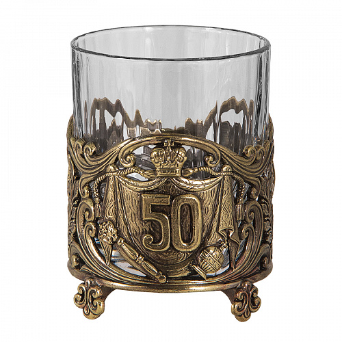 Бокал для виски "Юбилей, 50 лет" с камнями в деревянном футляре