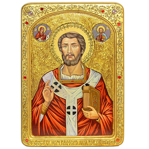 Живописная икона Священномученик Климент, папа Римский в березовом киоте